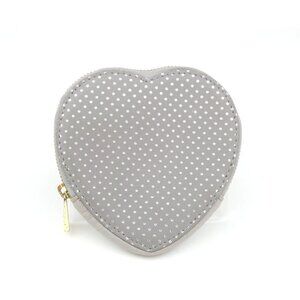 Fossil Gray Heart Silver Dots Leather Zip Coin Purse